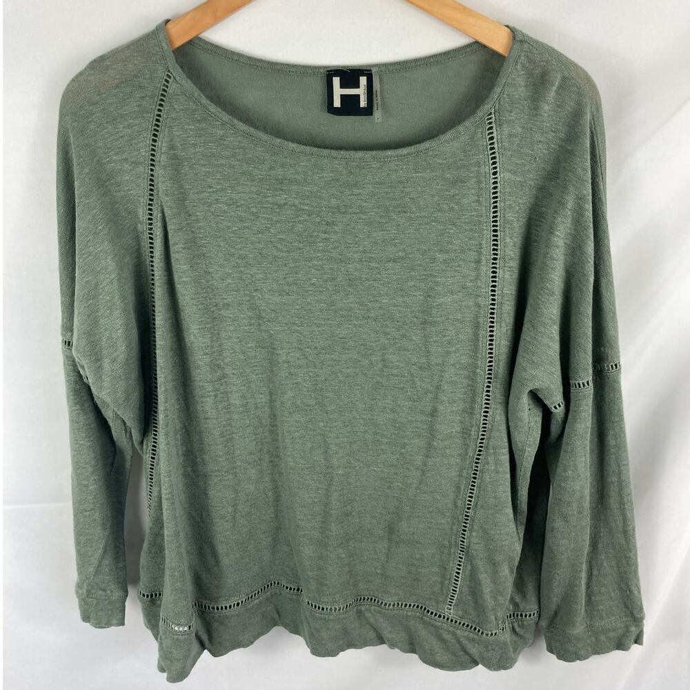 H By Bordeaux Linen Green Blouse Size Large